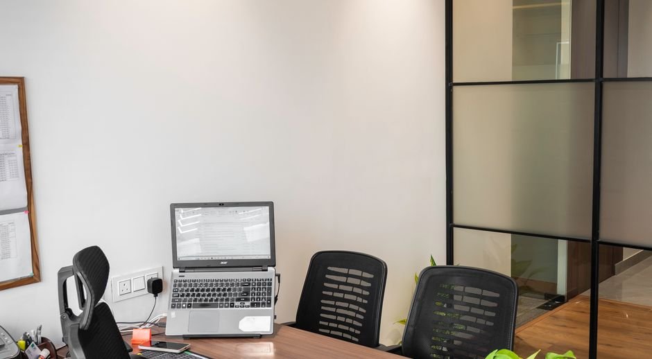 Contemporary office interior fitted with wooden furniture